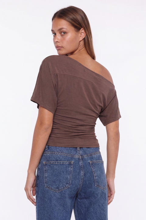 Off-The-Shoulder Ruched Short Sleeve Top