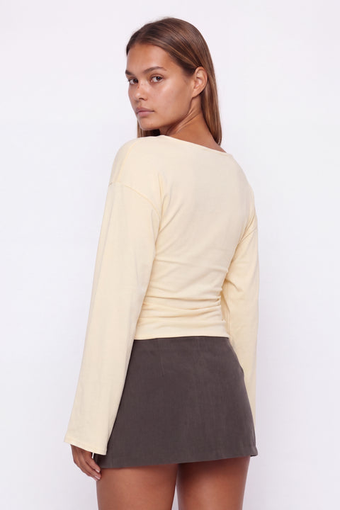 Butter Yellow Ruched V-Neck Top