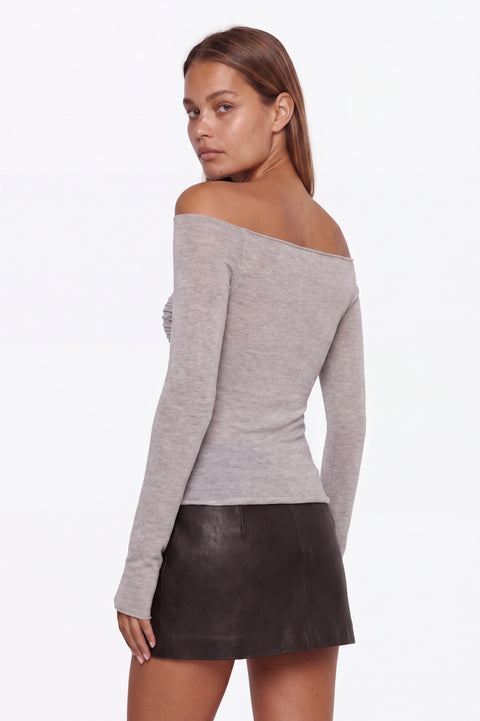 Heather Grey Bardot Neckline Ruched Bust Top