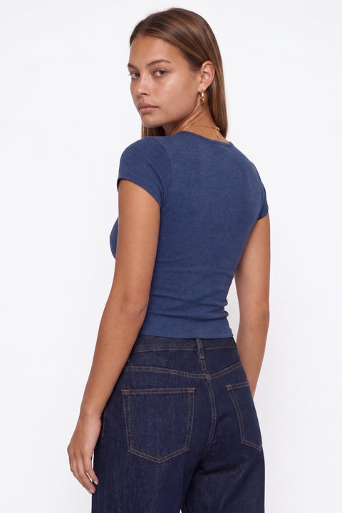 Women's Heather Navy Blue Petal Top