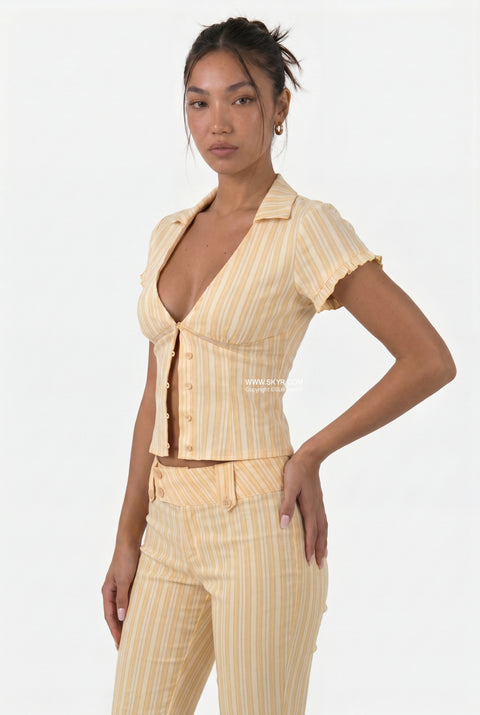 Yellow & White Striped Two-Piece Capri Set