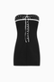 Button-Front Contrast Band Tube Mini Dress