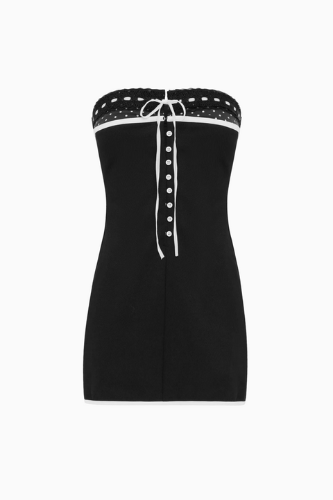 Button-Front Contrast Band Tube Mini Dress