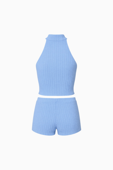 Blue Halter Top & Shorts Set