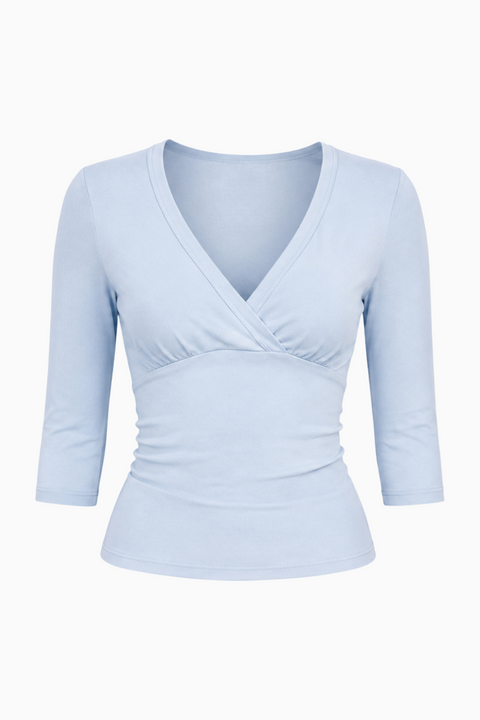 V-Neck Wrap-Front Three-Quarter Sleeve Top