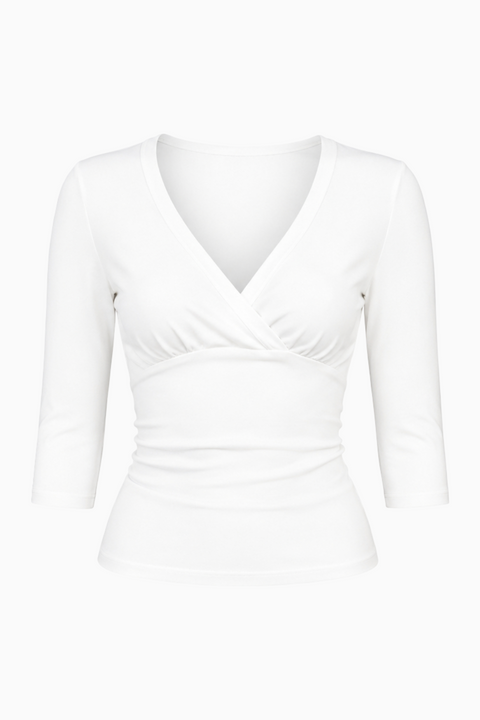 V-Neck Wrap-Front Three-Quarter Sleeve Top